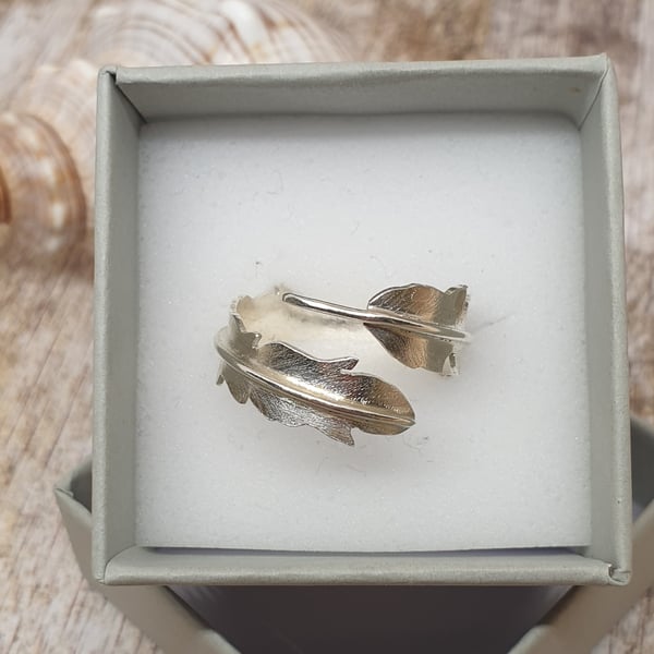 Sterling Silver 925 Unique Feather Adjustable Ring Full Hallmark