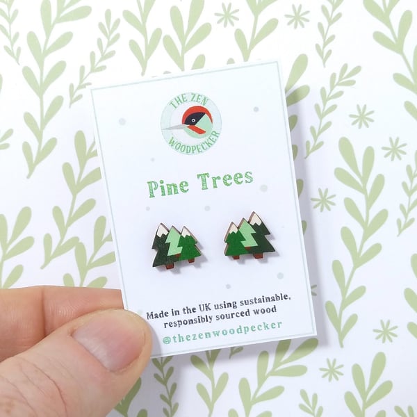 Tree Earrings, Pine Tree Studs, Silver Plated or Sterling Silver Backs