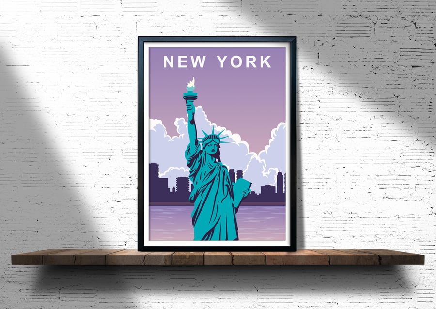 New York retro travel poster, New York city travel print, USA travel art
