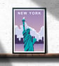 New York retro travel poster, New York city travel print, USA travel art - Image 1