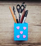 Bright Blue and Pink Hearts Desk Tidy, Pen Pot