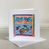Blank card - handmade collage ‘Beach Huts and Fish No.1’