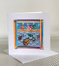 Blank card - handmade collage ‘Beach Huts and Fish No.1’ - Image 1