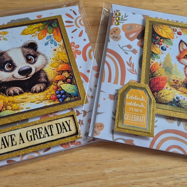 Handmade Cute Forest Animal Greeting Card Bundle