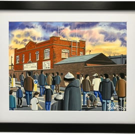 Widnes, Retro Naughton Park Stadium, High Quality Framed Rugby Art Print.