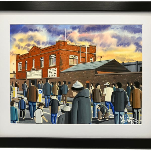 Widnes, Retro Naughton Park Stadium, High Quality Framed Rugby Art Print.