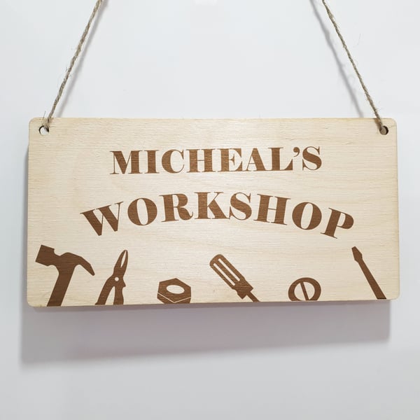 Personalised Father's Day Workshop Engraved Wooden Plaque Grandad's Workshop