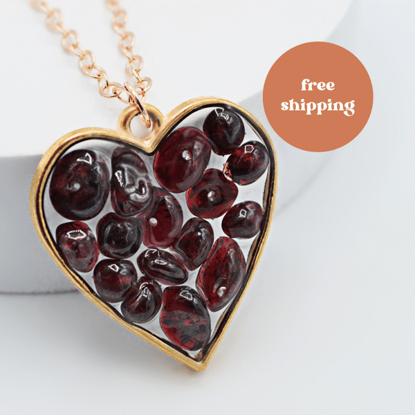 Garnet Rose Gold plated Worry Stone Necklace - Free Postage