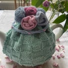 Tea Cosy Hand Knitted using Aran weight  Cotton yarn