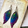Blue Purple Pink Green and Yellow Fairy wing Earrings Sterling Silver Hooks
