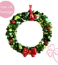 Fused Glass Christmas Wreath Hanging Decoration - Bright Red Bow