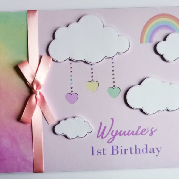 Clouds and Rainbow Birthday guest book, birthday party gift