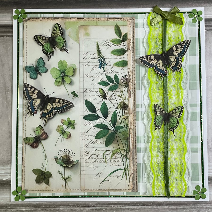 Greeting Card - Botanicals & Butterflies in Green by Carolee Crafts  C224