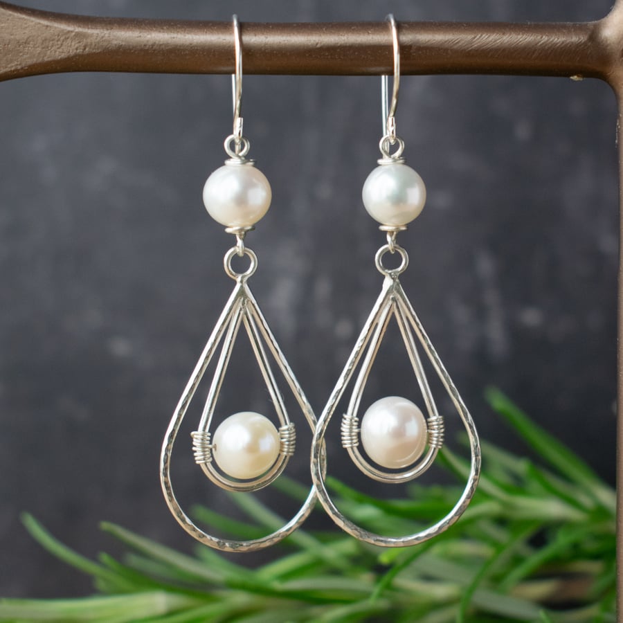 Pearl and Sterling Silver Dangle Earrings