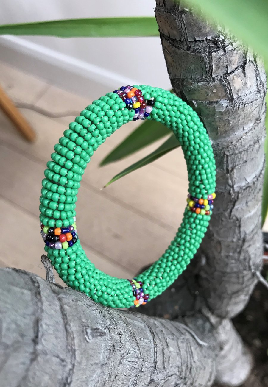 Snake Green Flexible Beaded bangle (small)