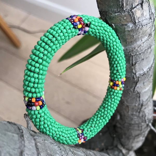 Snake Green Flexible Beaded bangle (small)