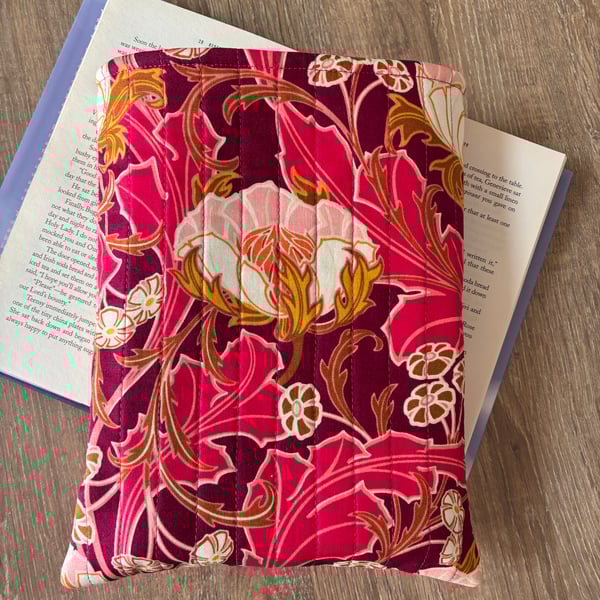 Bright Pink Tones Floral Quilted Fabric Book Sleeve - Hardback Size 