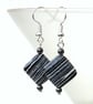 Black and white square earrings, stabilised turquoise earrings - Image 2