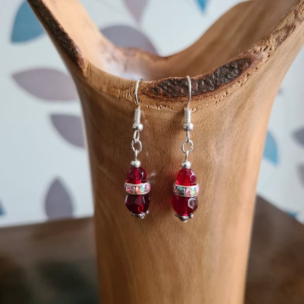 Ruby red dangle earrings - Folksy