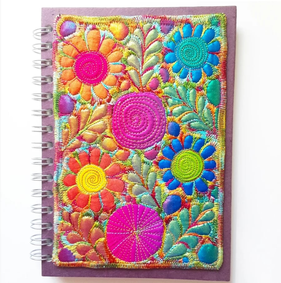 Spiral Bound Sketchbook A5 with Free Machine Embroidery Cover