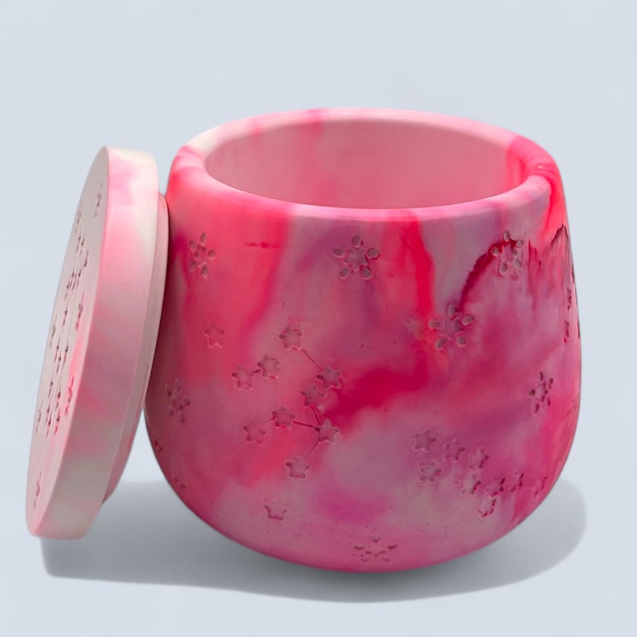 Pink Marble Effect Constellation Jewellery Box - Candle Jar or Trinket Pot