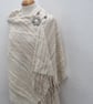 Large Ecru Cotton Handwoven Wrap, Shawl - Image 5