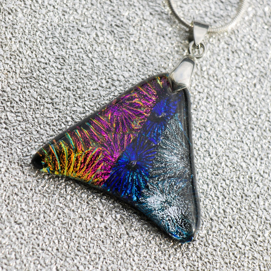  Multi-Coloured Dichroic Triangular Glass Pendant - 1238