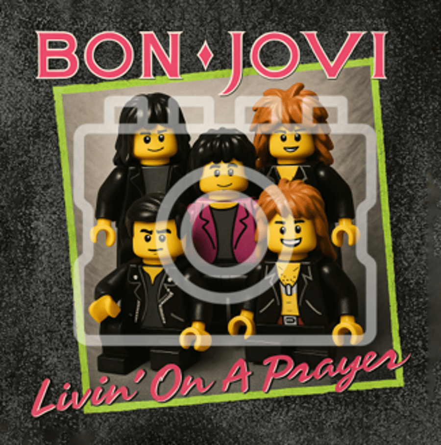 LEGO-Inspired Bon Jovi "Livin’ on a Prayer" – 5x5" Print Mounted for 9x9" Frame
