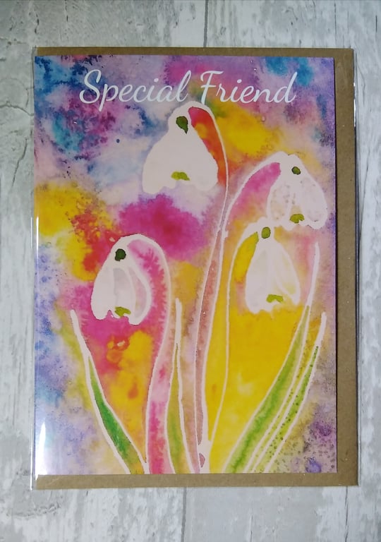 Snowdrops Special Friend Birthday card. 