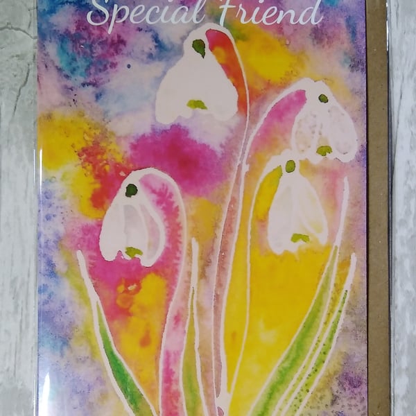 Snowdrops Special Friend Birthday card. 