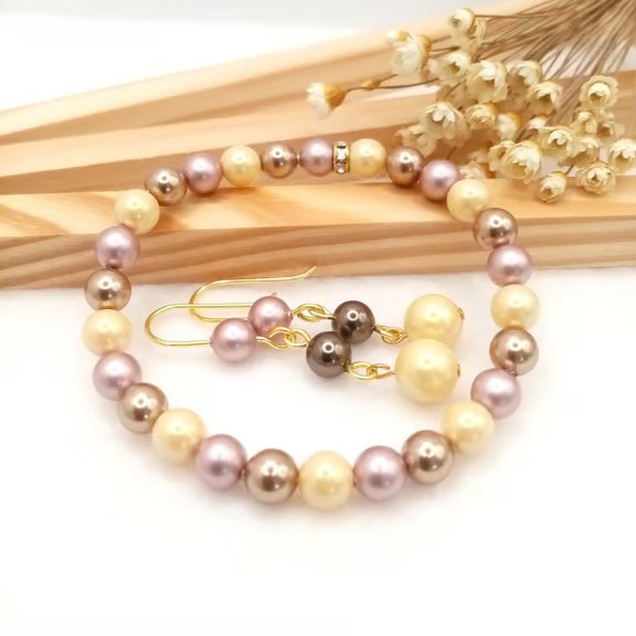 Earrings & Bracelet Set - Neapolitan Pastel Crystal Pearl Gift Set 