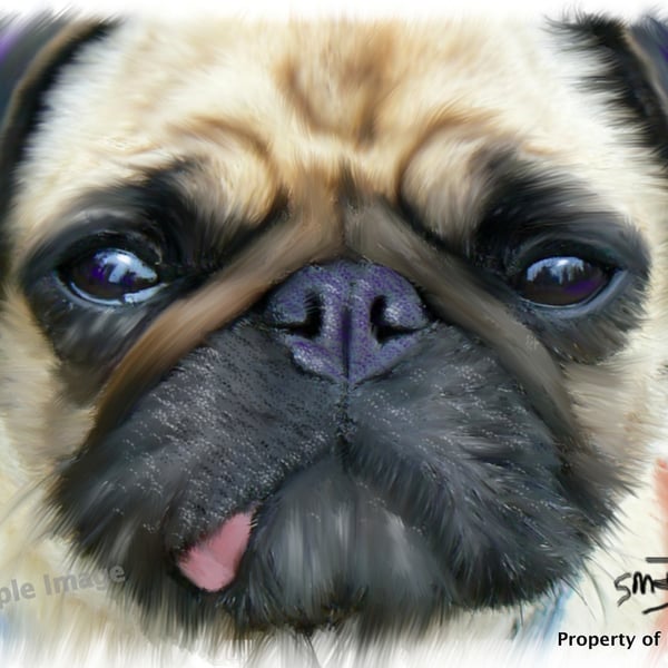 PUG -  Dog A4 Size digital painting ART PRINT by Russellart