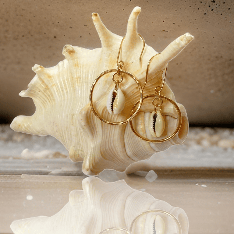 Gold Cowrie Shell Hoops