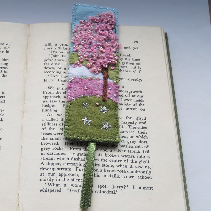 Cherry Blossom Embroidered Felt Bookmark