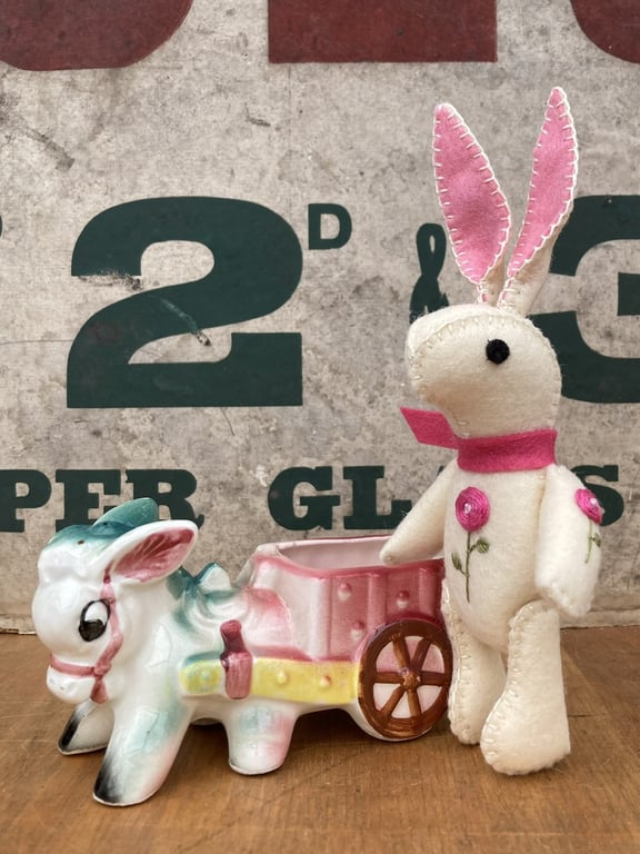 Cream Bunny The Little Hand Embroidered Felt Rabbit  (pink)