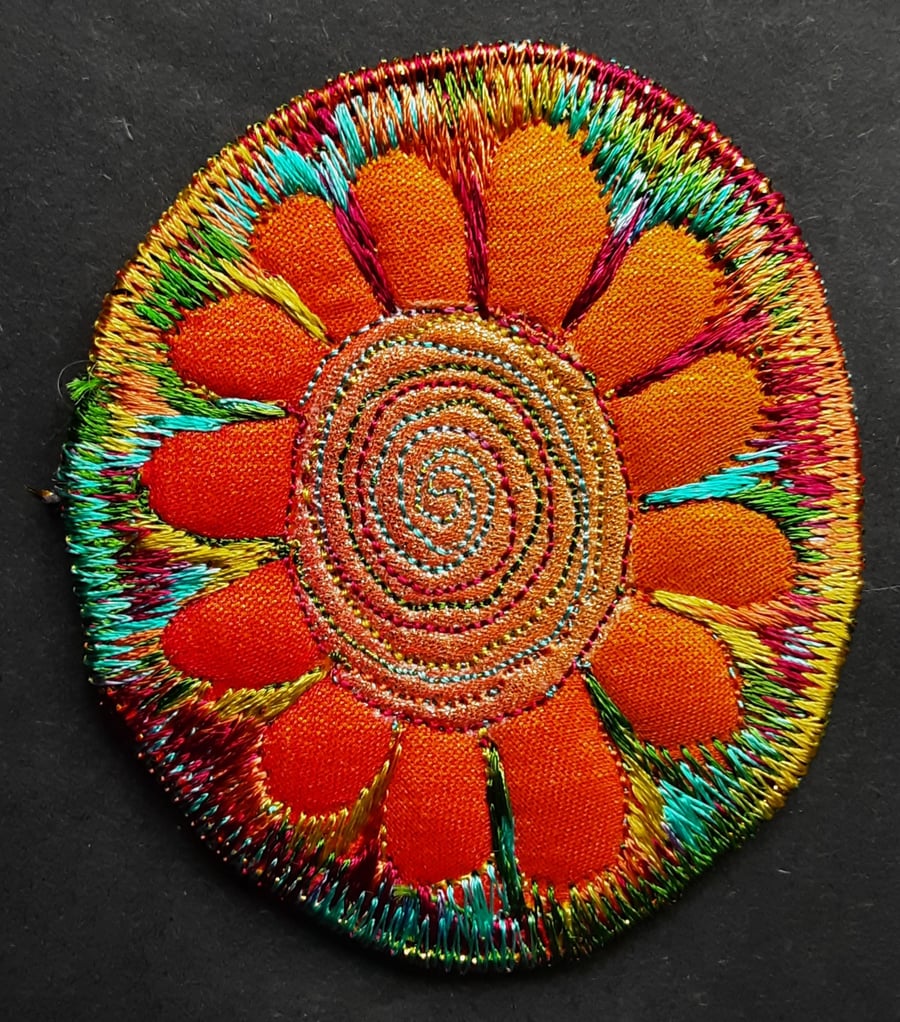 Textile Brooch Free Machine Embroidery 