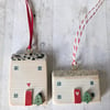 Set of 2 Wooden Christmas House Hanging Decorations