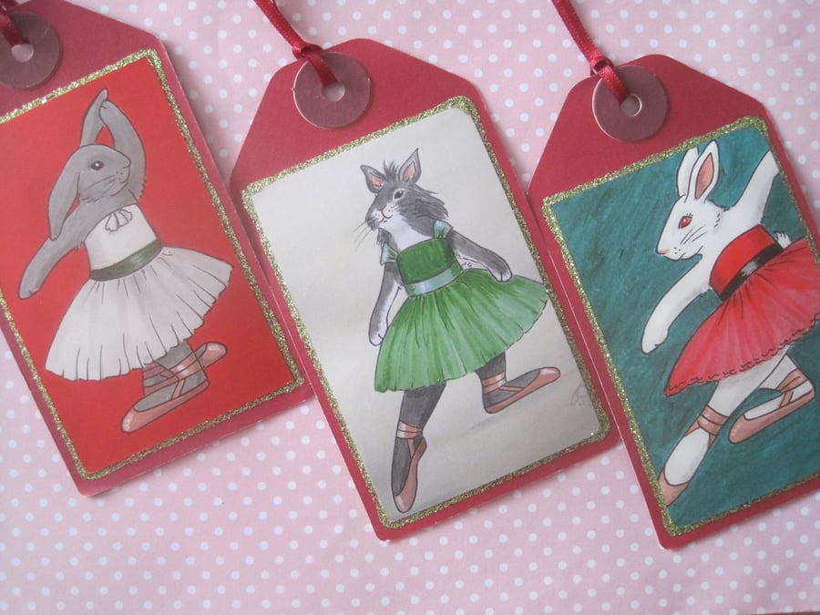 Christmas Gift Tag Bunny Rabbit Dancers