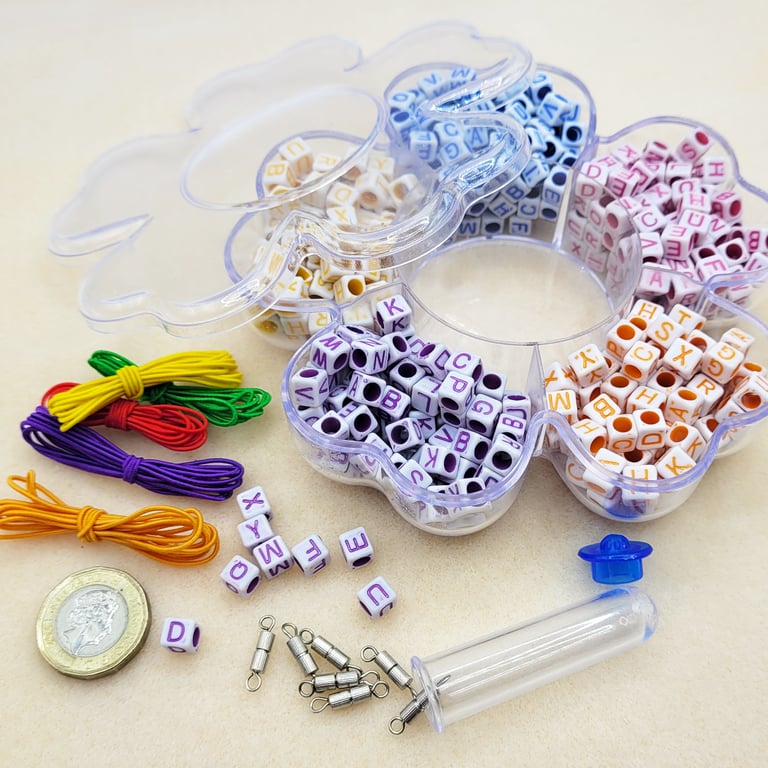 Kids Bead Kit, 500 alphabet cubes,colourful stretch cord,clasps,bracelet making
