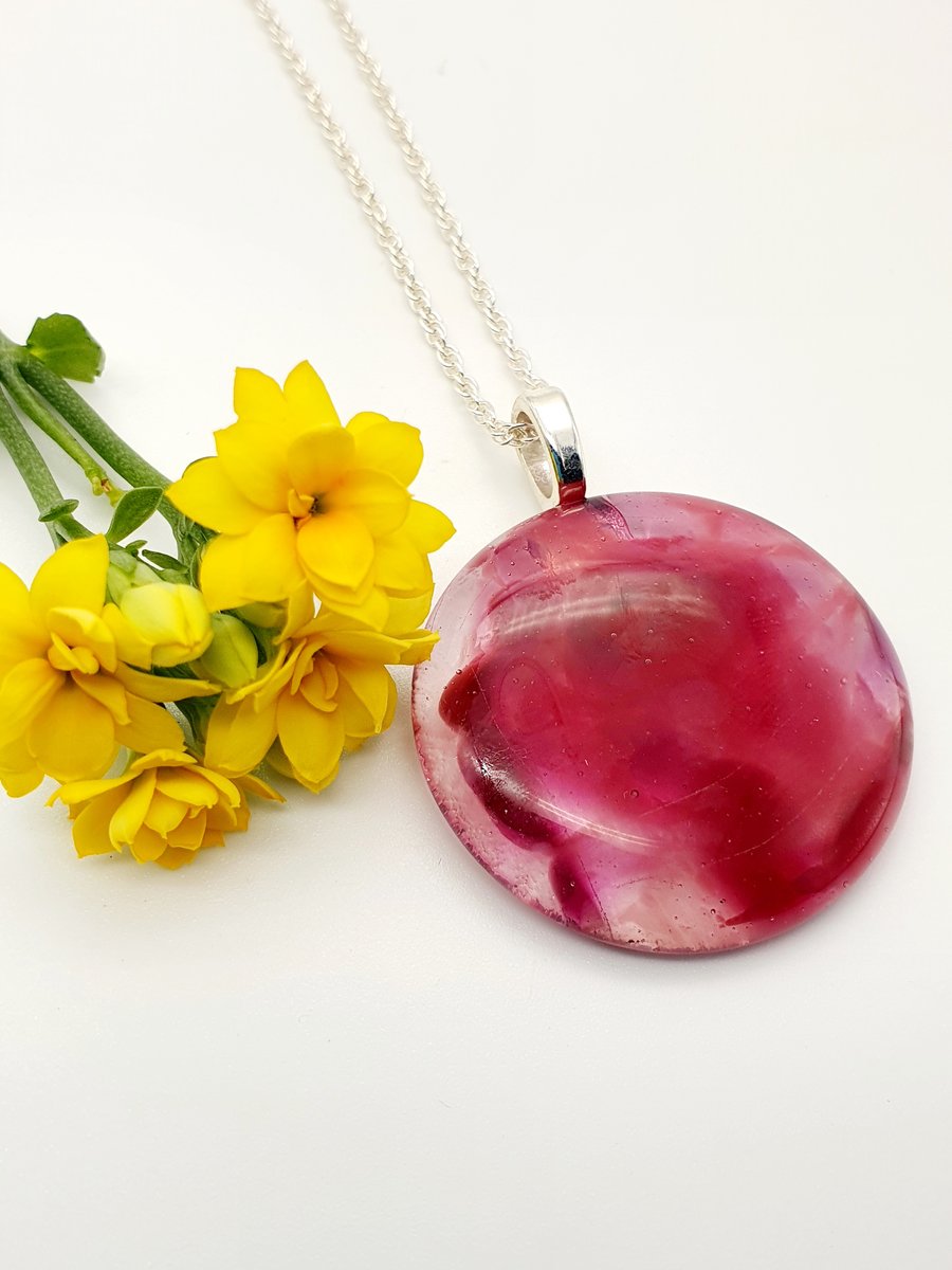 Fused Glass ‘Raspberry Ripple’ Necklace