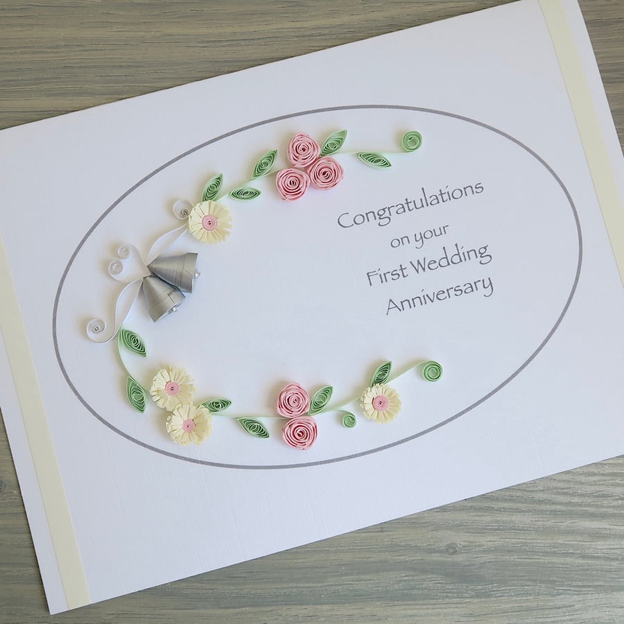 First wedding anniversary card with quilled flowers