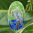 Fine silver enameled heron pendant 