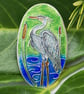 Fine silver enameled heron pendant 