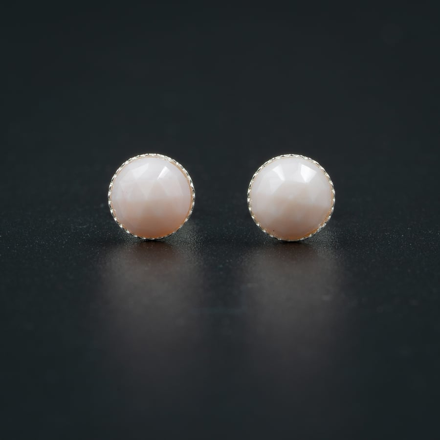 Pink opal sterling silver handmade 6mm stud gemstone earrings : Libra gift