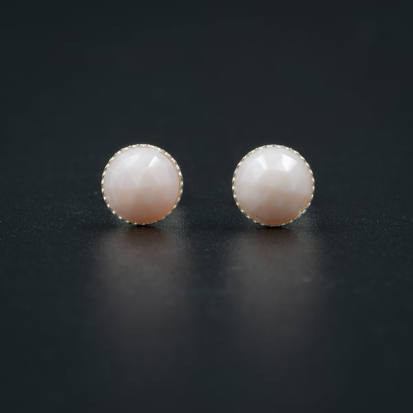 Pink opal sterling silver handmade 6mm stud gemstone earrings : Libra gift