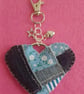 Handmade Fabric Patchwork Heart Keyring Bag Charm Denim