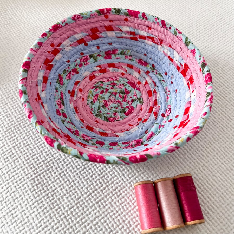 Pretty Pink and Blue Coiled Fabric Bowl