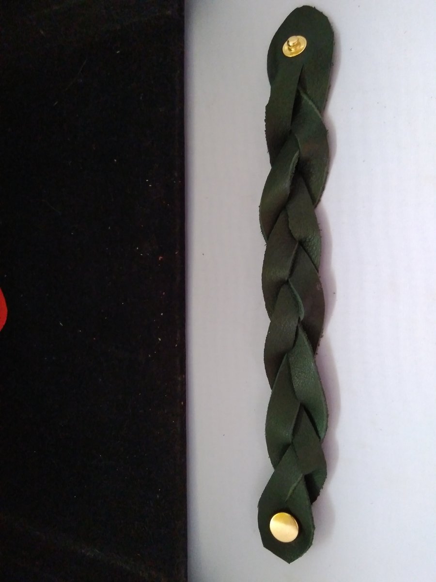 Green leather braided bracelet
