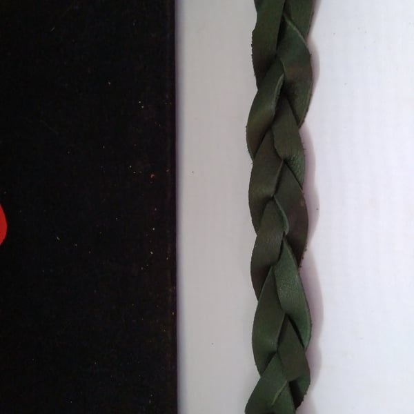 Green leather braided bracelet