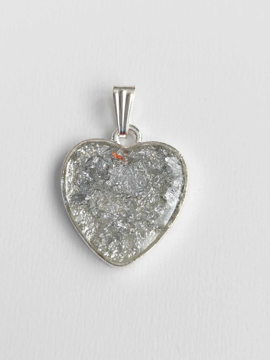 Small Resin Heart Pendant With Silver Coloured Flakes